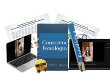Apostilas, notebook e livro do material de Consciência Fonológica