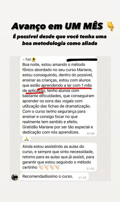 Depoimento real de aluna 4